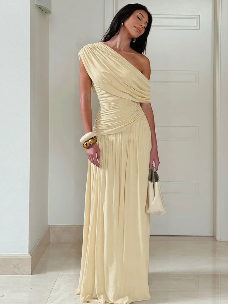 Asymmetric One-Shoulder Ruched Maxi Dress