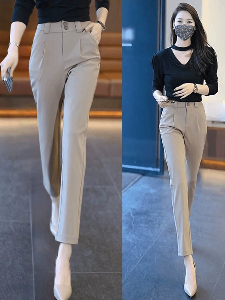 High-Waist Straight-Leg Cigarette Trousers