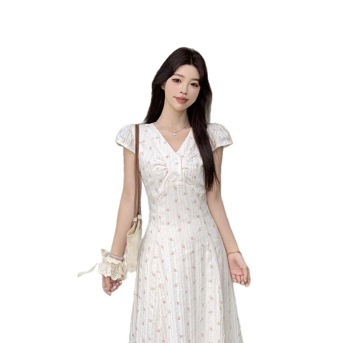 Women's White Floral Fit-and-Flare V-Neck Maxi Dress — Main product view