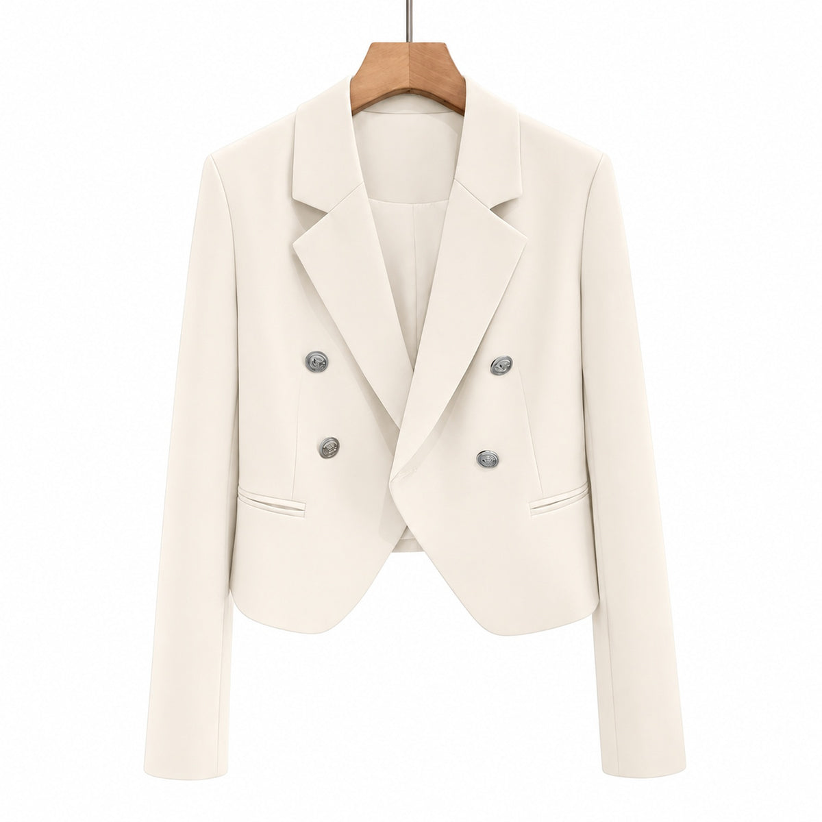 Women's Ivory Cropped Double-Breasted Blazer — Main product view