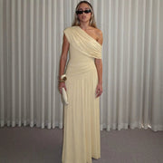 Asymmetric One-Shoulder Ruched Maxi Dress