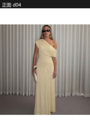 Asymmetric One-Shoulder Ruched Maxi Dress