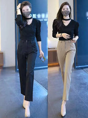 High-Waist Straight-Leg Cigarette Trousers