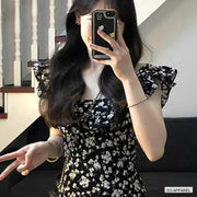 Women's Black Floral High-Waist A-Line Maxi Dress — Verified detail view