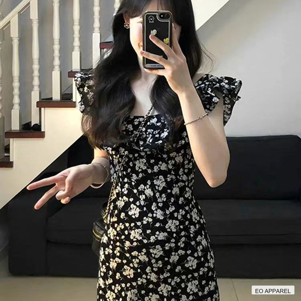 Women's Black Floral High-Waist A-Line Maxi Dress — Real outfit styling view