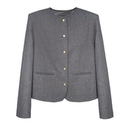 Women's Gray Collarless Cropped Jacket with Gold-Tone Buttons — Main product view
