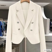 Women's Ivory Cropped Double-Breasted Blazer — Real outfit styling view