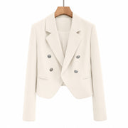 Women's Ivory Cropped Double-Breasted Blazer — Main product view