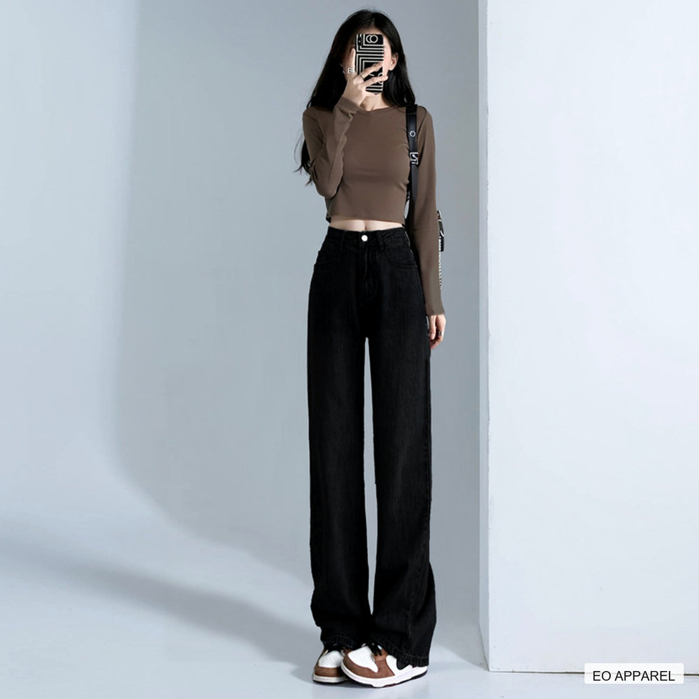 Women's Black High-Rise Extra-Long Wide-Leg Jeans — Real-life product view