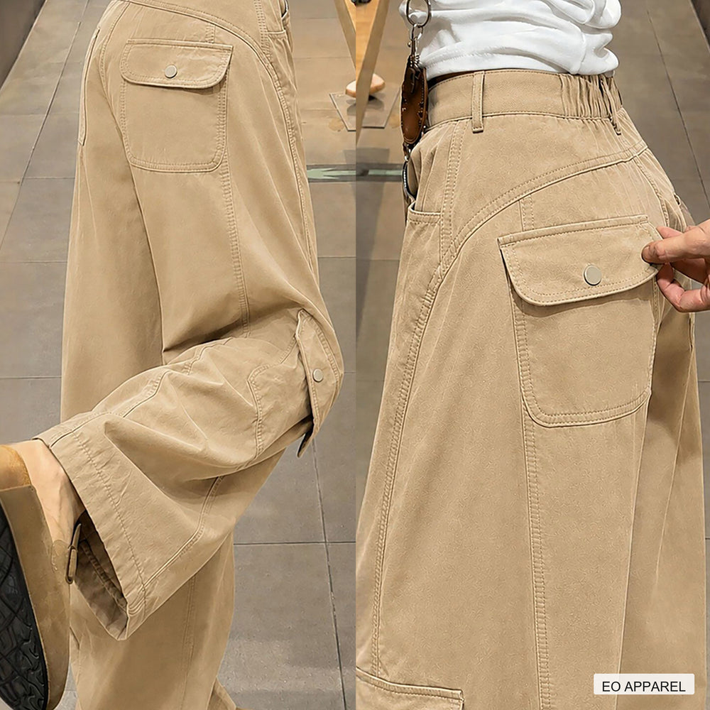 Women's Gray-Brown High-Rise Wide-Leg Cargo Pants — Real-life product view