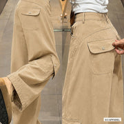 Women's Gray-Brown High-Rise Wide-Leg Cargo Pants — Real-life product view