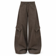 Women's Gray-Brown High-Rise Wide-Leg Cargo Pants — Main product view