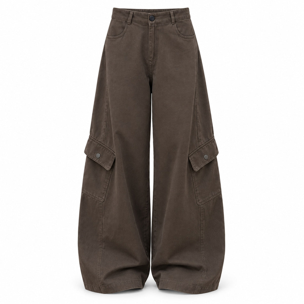 Women's Gray-Brown High-Rise Wide-Leg Cargo Pants — Main product view