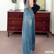 Women's Blue High-Rise Full-Length Wide-Leg Jeans — Real outfit styling view