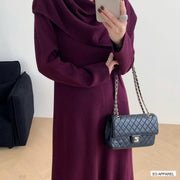 Women's Gray Draped-Neck Long-Sleeve Knit Midi Dress — Verified detail view
