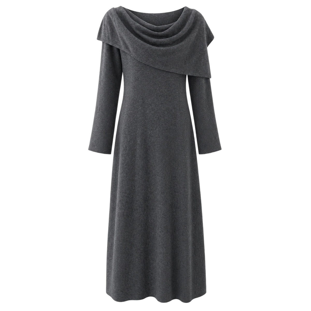 Women's Gray Draped-Neck Long-Sleeve Knit Midi Dress — Main product view