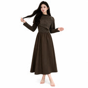 Women's Brown Asymmetric-Neck Long-Sleeve Knit Midi Dress — Main product view