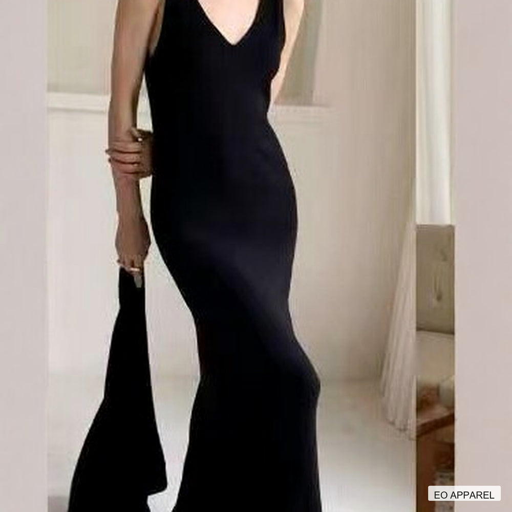 Women's Black V-Neck Knit Dress and Cardigan Look — Real outfit styling view