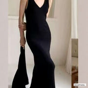 Women's Black V-Neck Knit Dress and Cardigan Look — Real outfit styling view