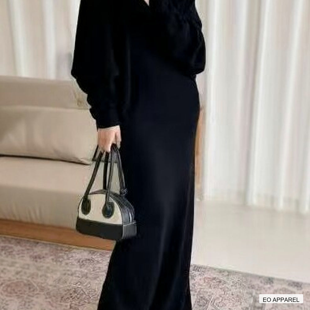 Women's Black V-Neck Knit Dress and Cardigan Look — Real-life product view
