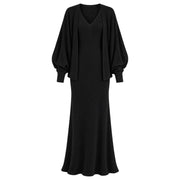 Women's Black V-Neck Knit Dress and Cardigan Look — Main product view