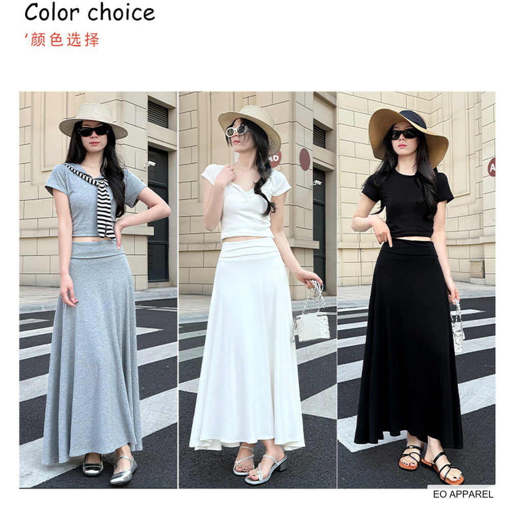 Women's Black High-Rise Viscose Flowing Maxi Skirt — Real outfit styling view
