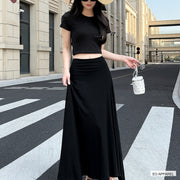 Women's Black High-Rise Viscose Flowing Maxi Skirt — Real-life product view