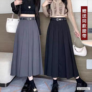 Women's Black High-Waist Pleated A-Line Midi Skirt — Real outfit styling view