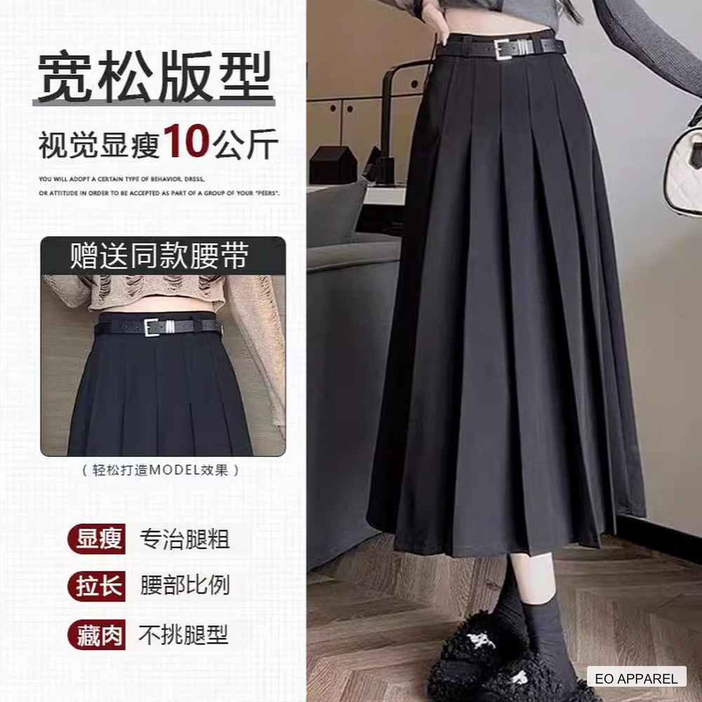 Women's Black High-Waist Pleated A-Line Midi Skirt — Real-life product view