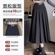 Women's Black High-Waist Pleated A-Line Midi Skirt — Real-life product view