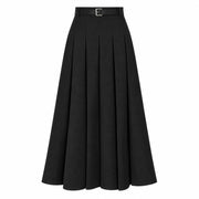 Women's Black High-Waist Pleated A-Line Midi Skirt — Main product view