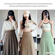Women's Muted Green High-Waist Pleated Midi Skirt — Verified detail view