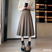 Women's Muted Green High-Waist Pleated Midi Skirt — Real-life product view