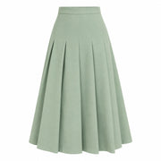 Women's Muted Green High-Waist Pleated Midi Skirt — Main product view