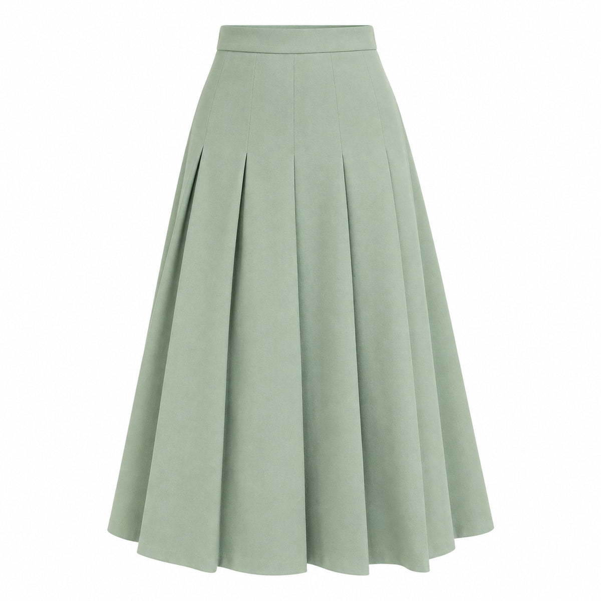 Women's Muted Green High-Waist Pleated Midi Skirt — Main product view