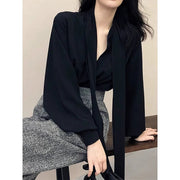 Satin Cross-Front V-Neck Blouse