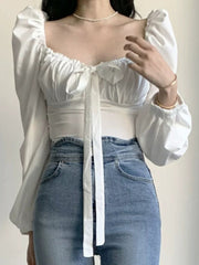 White Square-Neck Puff-Sleeve Blouse